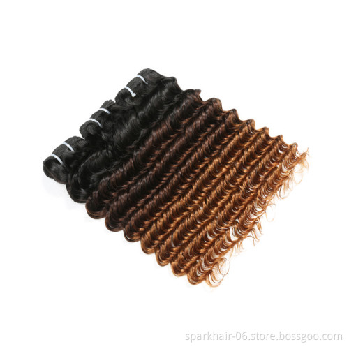 9a 100g SPARK Ombre Brazilian Remy Human Hair Weaving Bundle for Women Weave Hair Extension Black Brown Deep Curly Wave 1b/4/30
